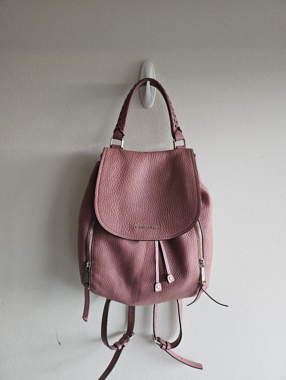 Michael Kors Viv Pebbled Leather Pink Rose Backpack Shoulder Bag
